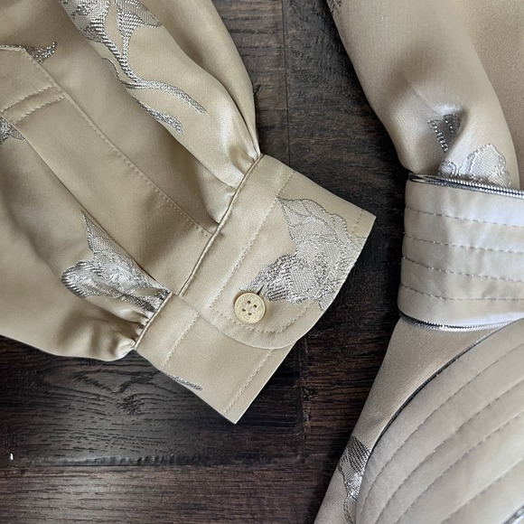 Tory Burch Mushroom Lurex SILK Gown Pale Champagne‎ Medium Jacquard Old Money - Picture 4 of 15